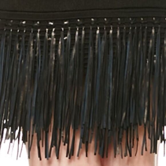 Ralph Lauren Black Lamb Leather-Fringe Silk Knit Sheath Dress - Picture 10 of 16